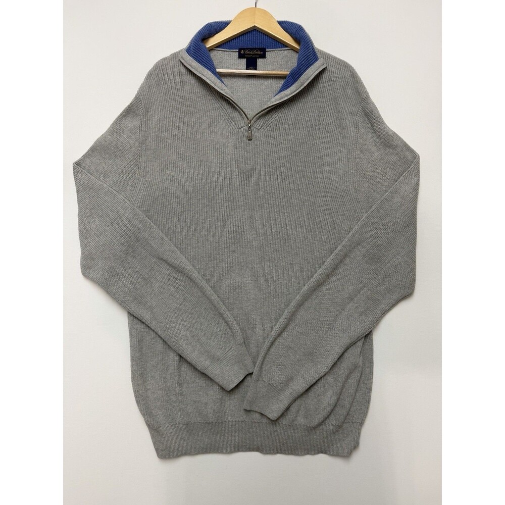 Brooks Brothers Quarter Zip Pullover Sweater Men’s 2XL Grey 100% Supima Cotton